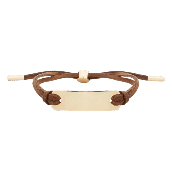 Suede Bracelet with Metal Plate – Brown